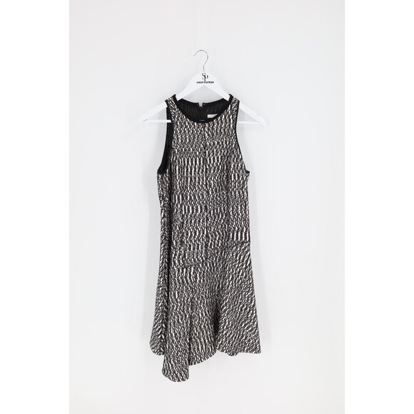 Derek Lam 10 Crosby Size 4 Asymmetrical Boucle Black White Woven Mini Dress - Picture 7 of 13